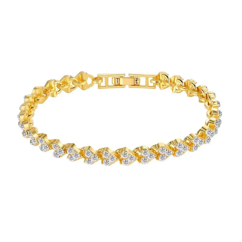 18K Golden Plated Stainless Steel Bracelet with Rhinestone Embellishments
