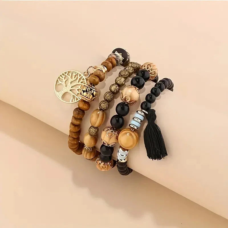 4-Piece Set: Creative Bohemian Bracelet, Layered Beaded Stretchable Bracelet