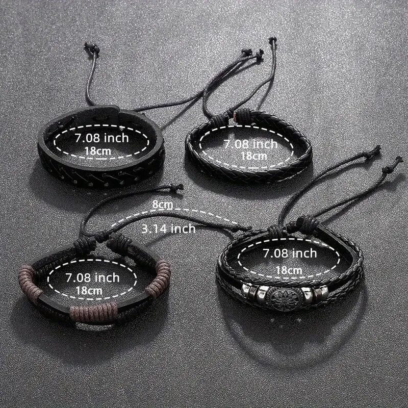 4-Piece Set: Exquisite Vintage-Style PU Leather Woven Handmade Charm Bracelets for Men
