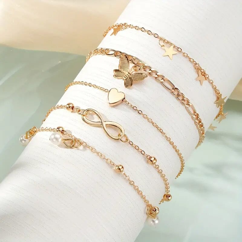 4-Pieces: Stackable Thin Chain Anklet Set