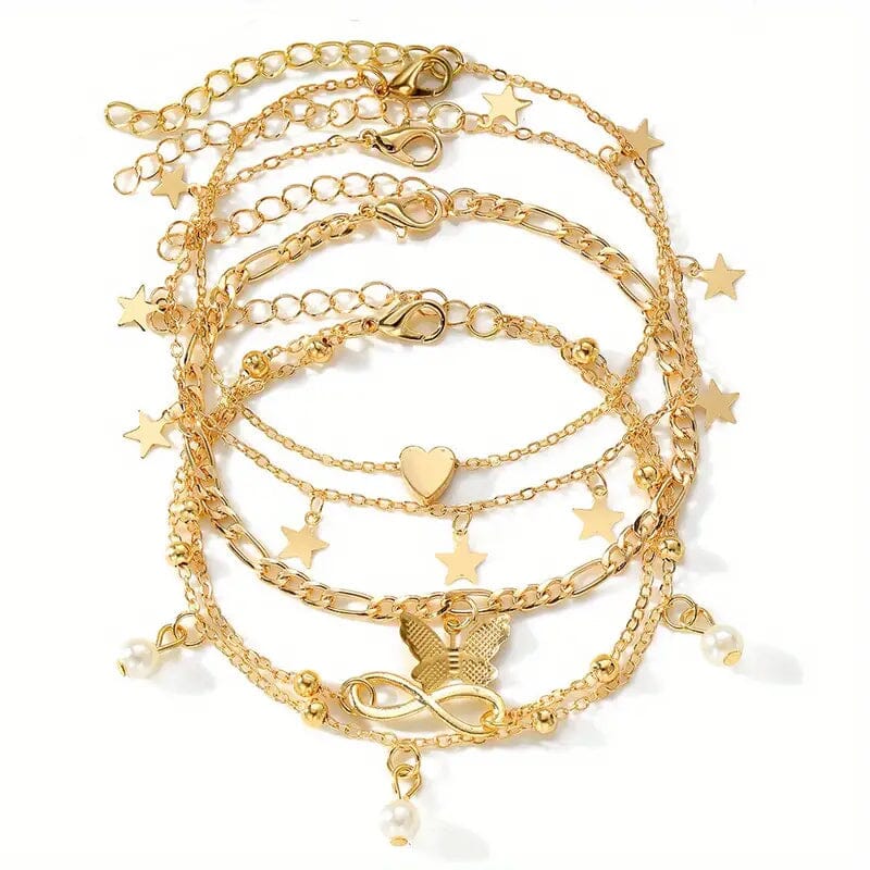 4-Pieces: Stackable Thin Chain Anklet Set