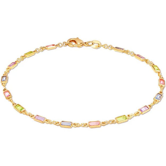 18K Gold Baguette Multi Stone Crystal Bracelet for Women